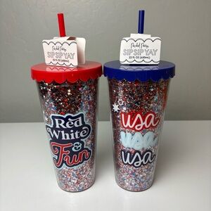 Packed Party bundle of 2 patriotic confetti tumbler cups 22 FL OZ NEW